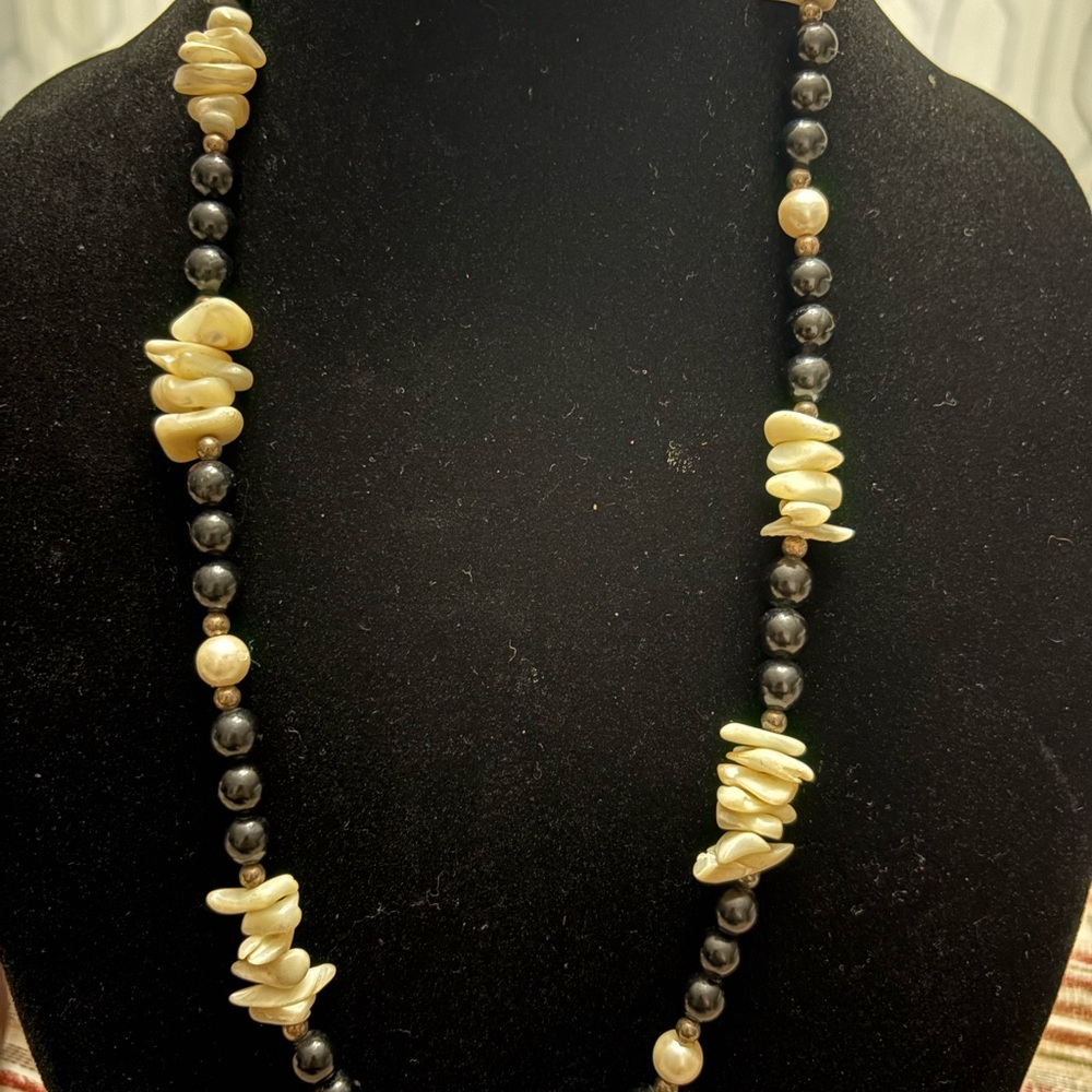 Black Onyx and Mother of Pearl Beaded Necklace